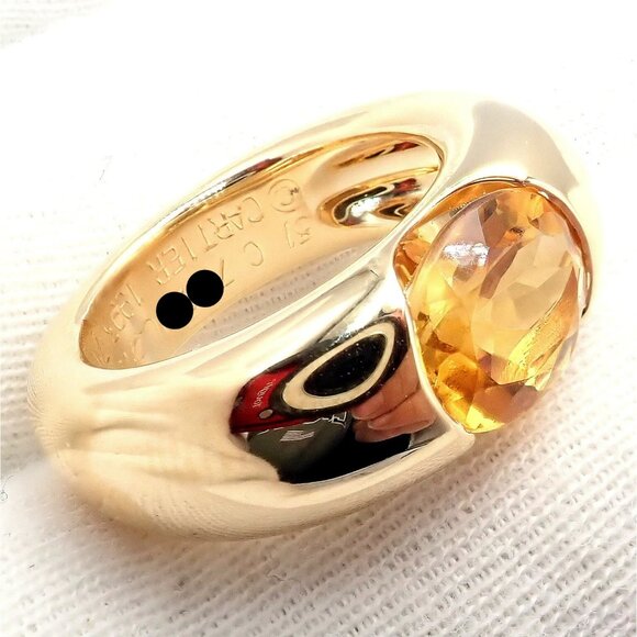 Authentic! Cartier 18k Yellow Gold Citrine Wide Large Ellipse Band Ring Size 5.5 - Picture 14 of 15